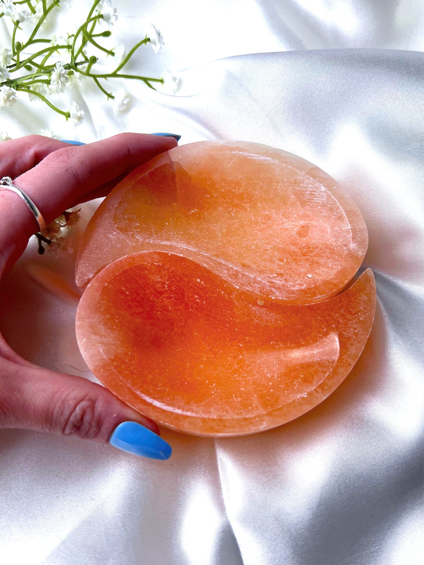 Peach Selenite YingYang Bowl