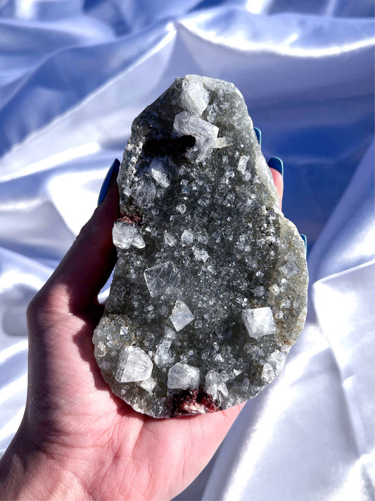 Black Chalcedony Specimen with Red Heulandite 2