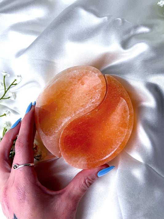 Peach Selenite YingYang Bowl