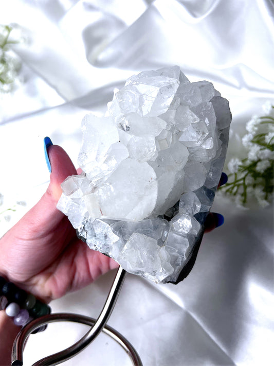 Apophyllite Specimen on Silver Stand